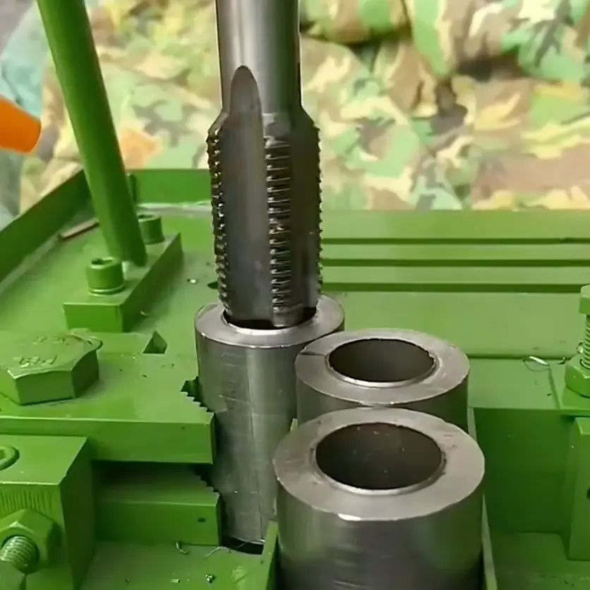 Upset Thread Rebar Coupler processing flow - Sleeve tapping process