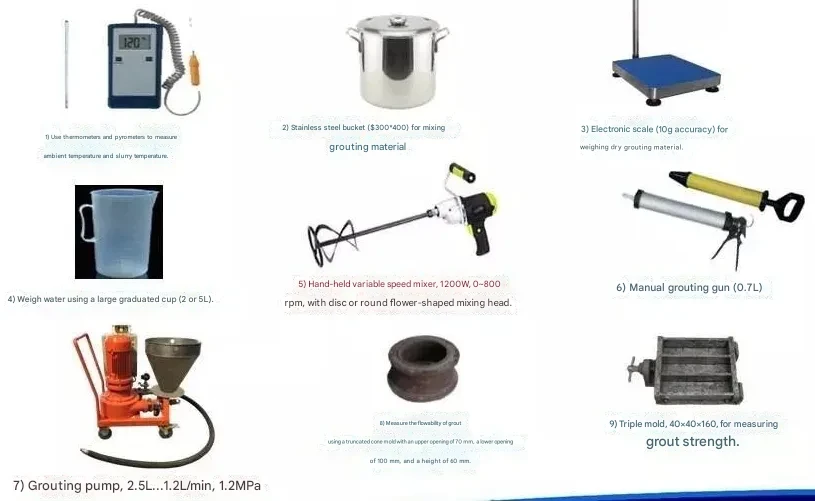 Essential tools for grouting material construction